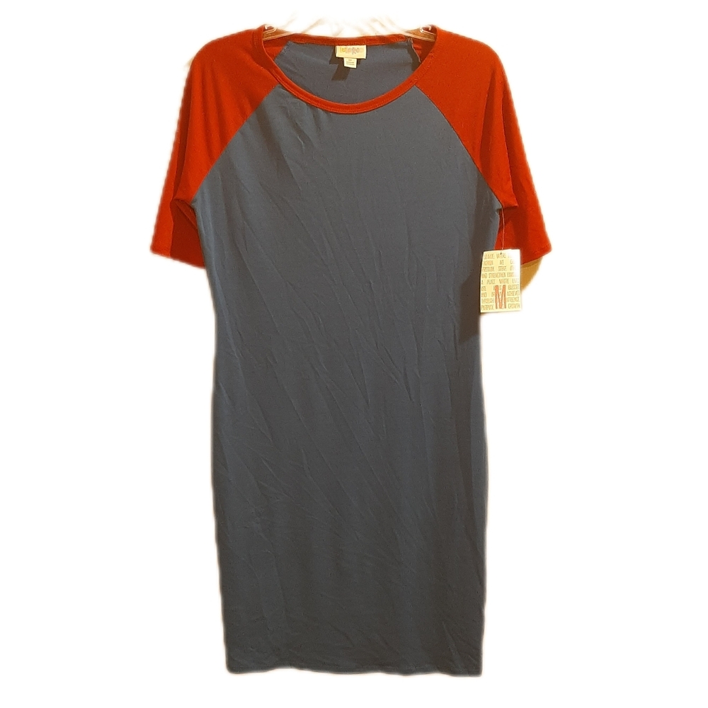 🔥LuLaRoe Ladies Size Medium Blue Red Colorblock Julia Dress C9